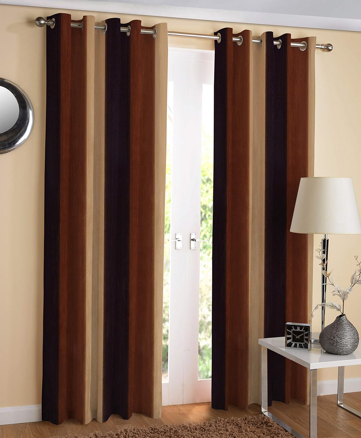 9 feet Long Door Curtains Polyester Room Darkening Set Of 2 (Brown)