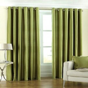 9 feet Long Door Curtains Polyester Room Darkening Set Of 2 (Green)