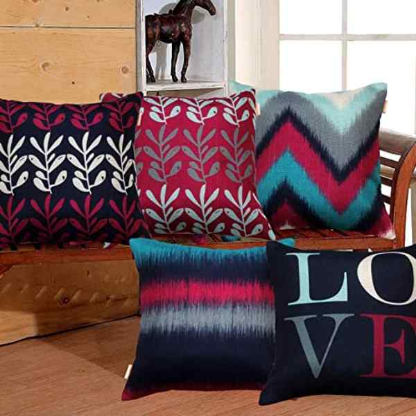 RdTrend Set of 5 Designer Decorative Hand Made Jute Throw Pillow/Cushion Covers - Multi (16 inch by 16 inch) R-847