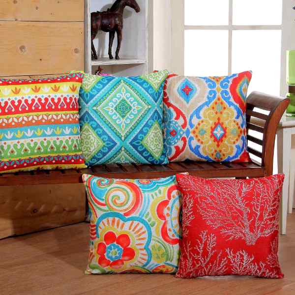RdTrend Digital Printed Jute Cushion Covers Set of 5-16 x 16 inch (RED) R-878