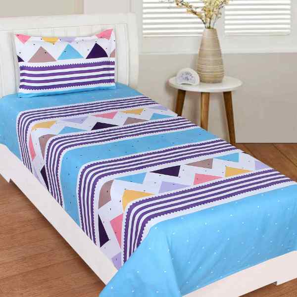RdTrend Glace Cotton 210 TC Single Flat Bed Sheet With 1 Pillow Cover(Sky Blue) R-1168