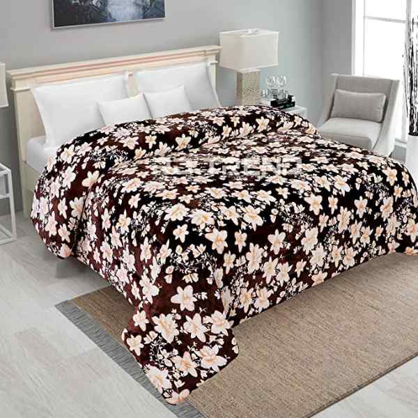 RdTrend Microfiber Flannel Reversible Double Bed Printed AC Comforter (Coffee Floral) R-1107