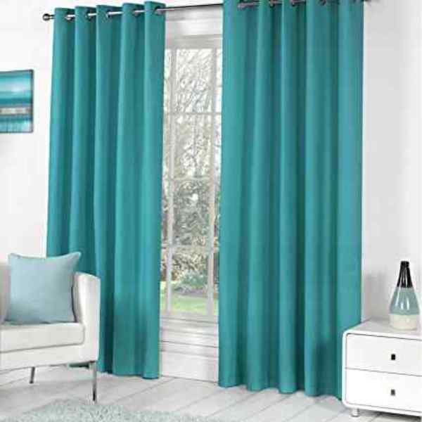 RdTrend Polyester Blend Solid Grommet Eyelet Curtain, 4 X 5 Feet, Aqua (Pack of 2) P-102