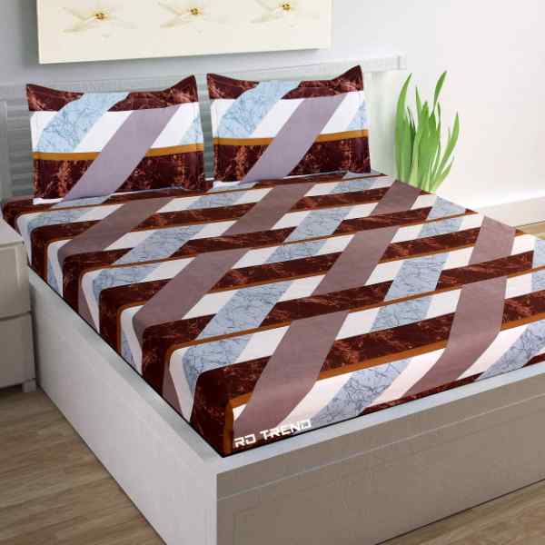 RdTrend Glace Cotton 210 TC Elastic Fitted Double Bedsheet With 2 Pillow Covers-Coffee R-1685