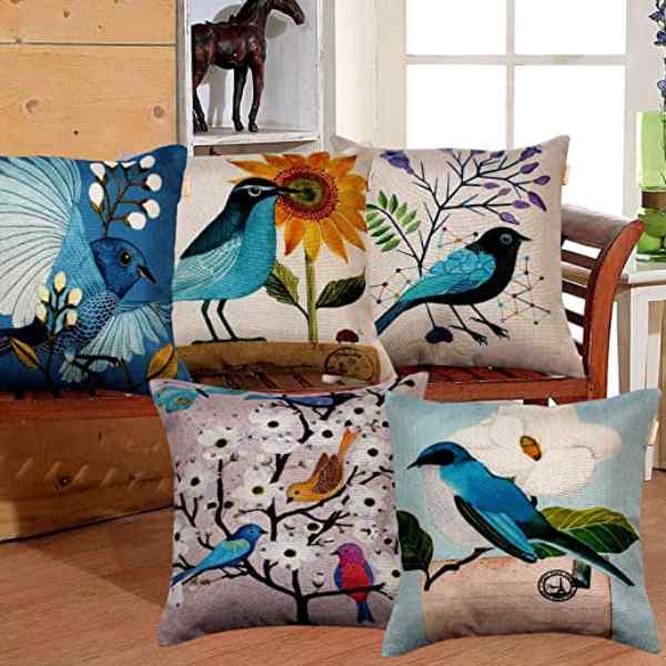 RdTrend Set of 5 Designer Decorative Hand Made Jute Throw Pillow/Cushion Covers - Sparrow (16 inch by 16 inch) R-844