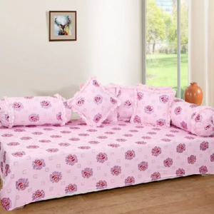 300 TC 100% Bajaj Cotton Diwan Set Bedsheet - 8PC (Pink Flower)