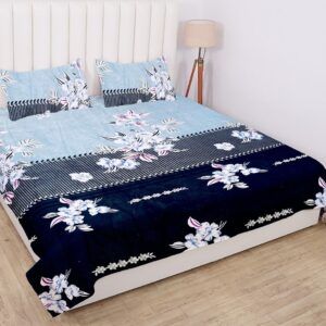 Winter Warm King Size Flat Double Bedsheet With 2 Pillow Cover (Aqua)