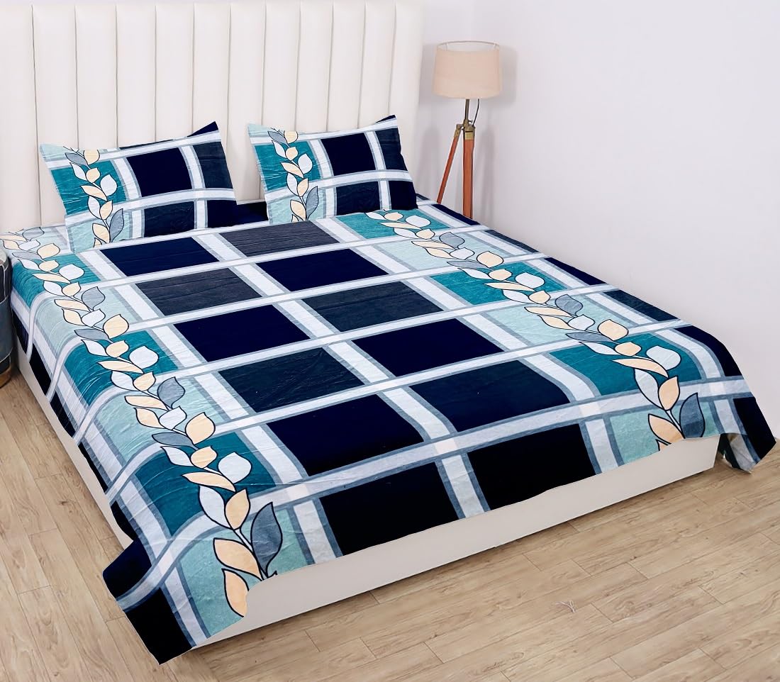 Winter Warm King Size Flat Double Bedsheet With 2 Pillow Cover (Aqua)