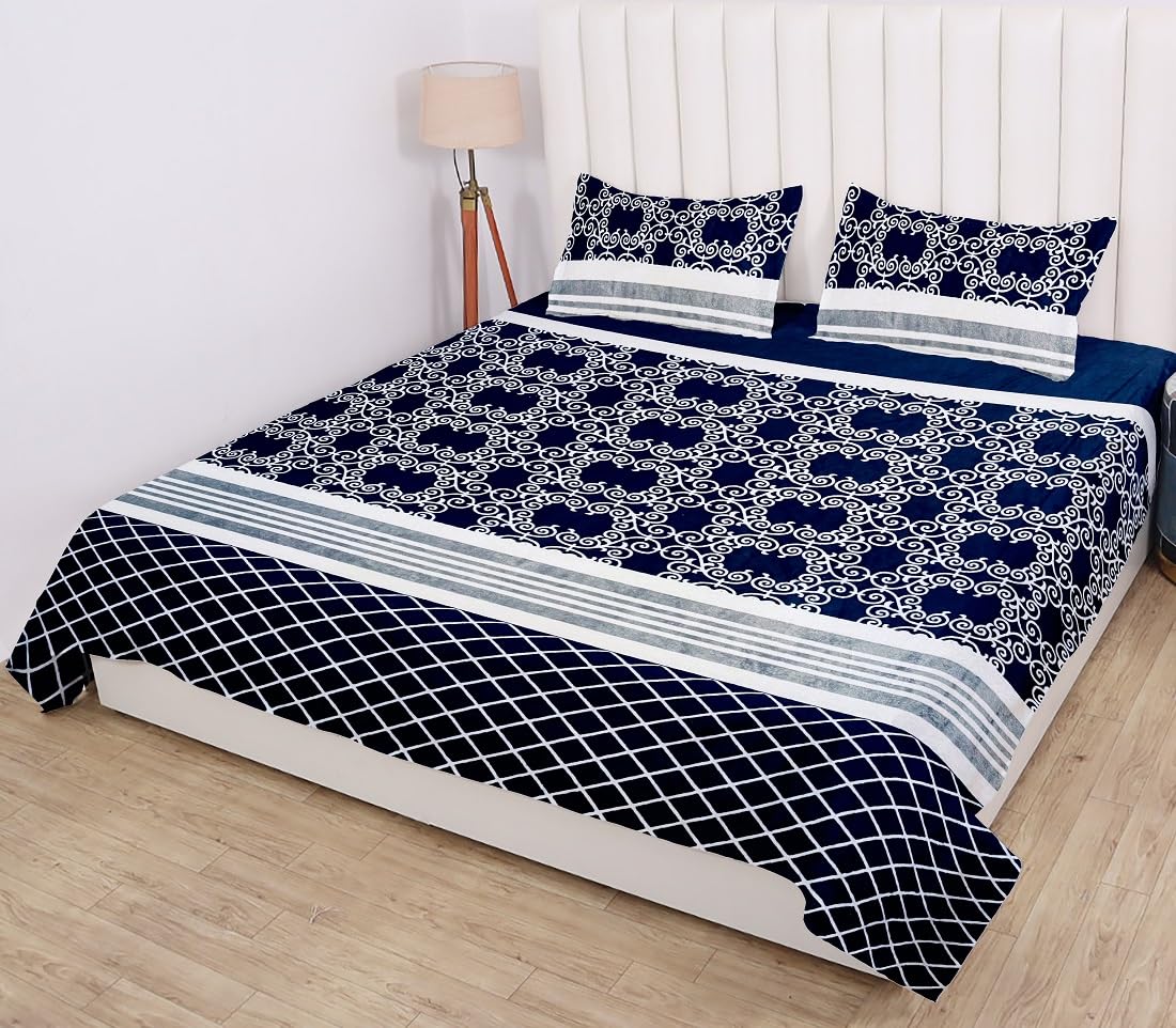 Winter Warm King Size Flat Double Bedsheet With 2 Pillow Cover (Blue)