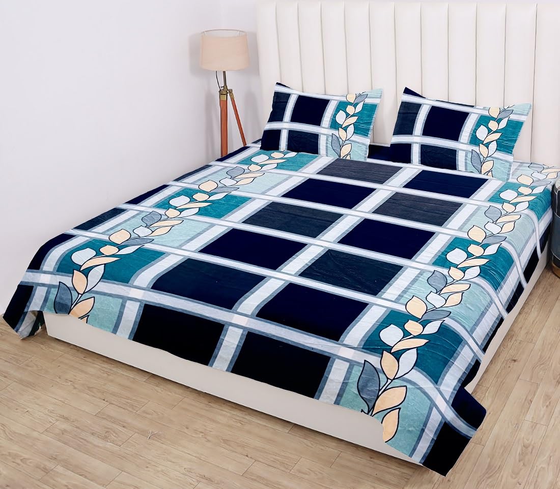Winter Warm King Size Flat Double Bedsheet With 2 Pillow Cover (Aqua)