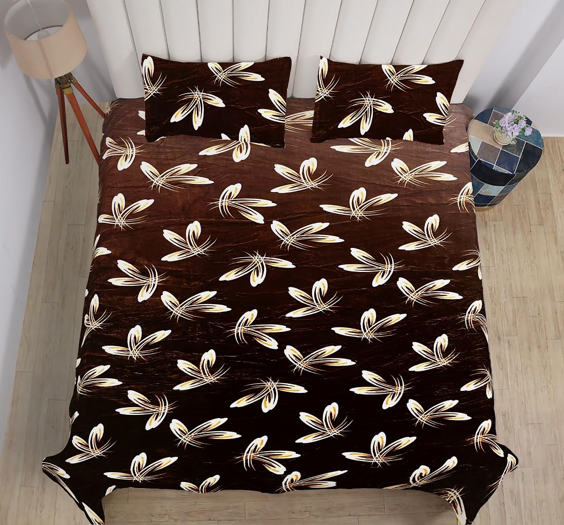 Winter Warm King Size Flat Double Bedsheet With 2 Pillow Cover (Coffee)