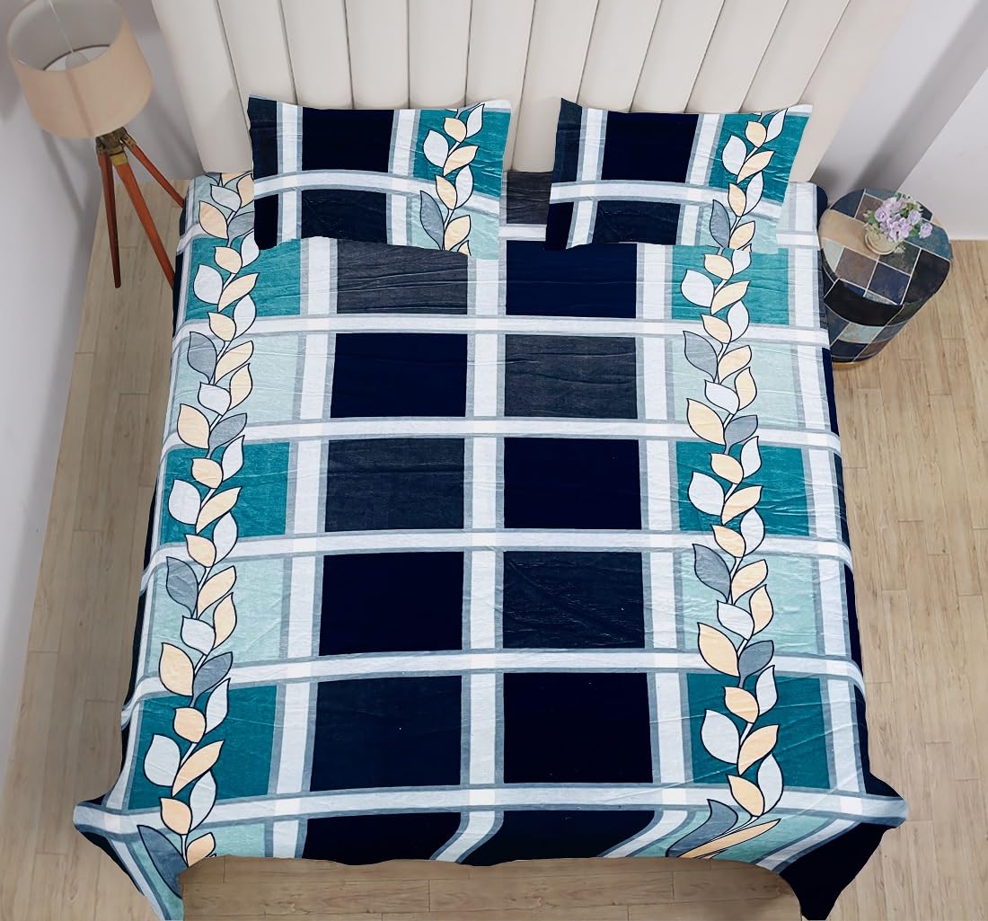 Winter Warm King Size Flat Double Bedsheet With 2 Pillow Cover (Aqua)