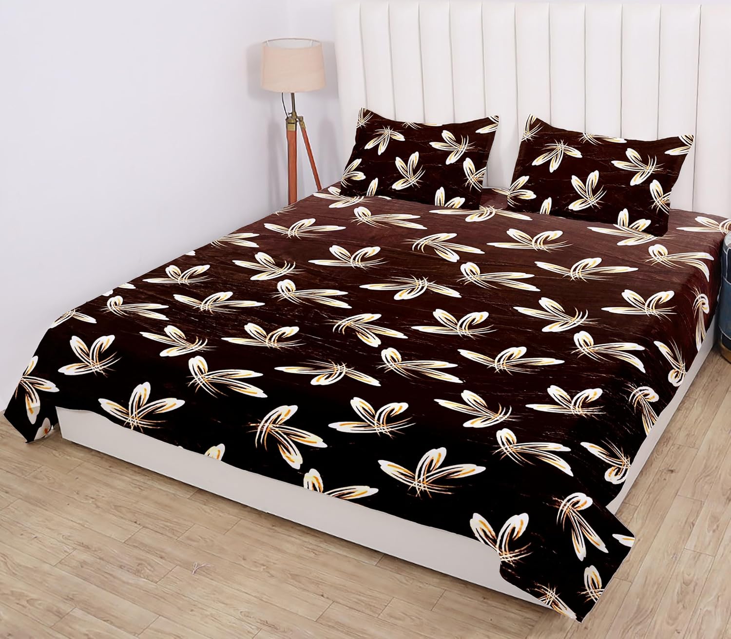 Winter Warm King Size Flat Double Bedsheet With 2 Pillow Cover (Coffee)