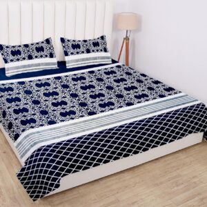Winter Warm King Size Flat Double Bedsheet With 2 Pillow Cover (Blue)