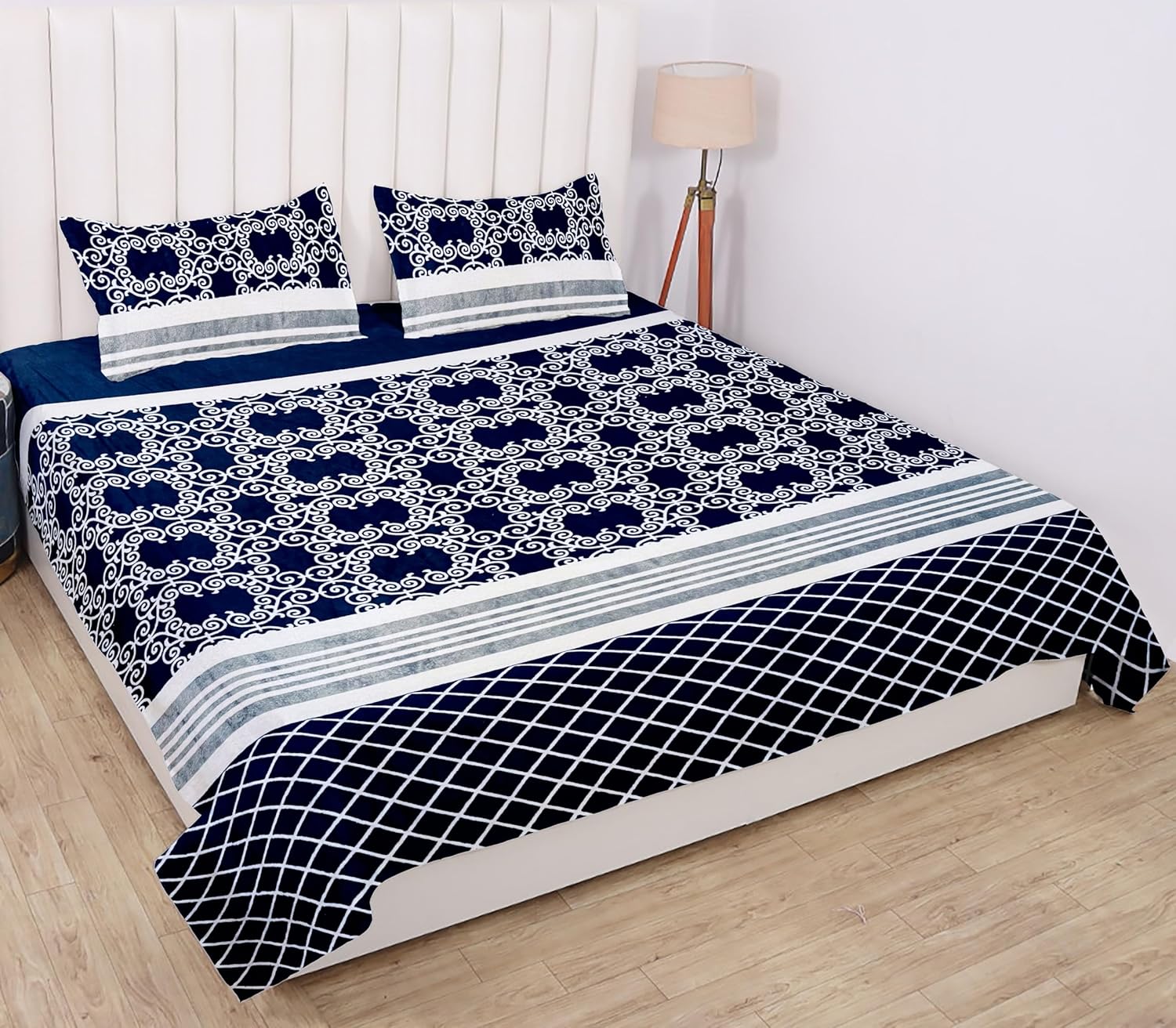 Winter Warm King Size Flat Double Bedsheet With 2 Pillow Cover (Blue)