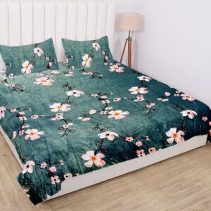 Winter Warm King Size Flat Double Bedsheet With 2 Pillow Cover (Green)