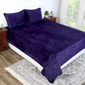 Winter Warm King Size Flat Double Bedsheet With 2 Pillow Cover (Purple)