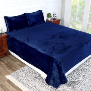 Winter Warm King Size Flat Double Bedsheet With 2 Pillow Cover (Blue)