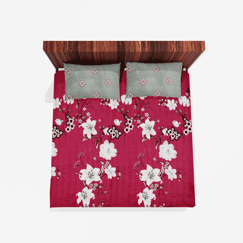 Glace Cotton Double Flat Bedsheet With 2 Pillow Covers (Red)