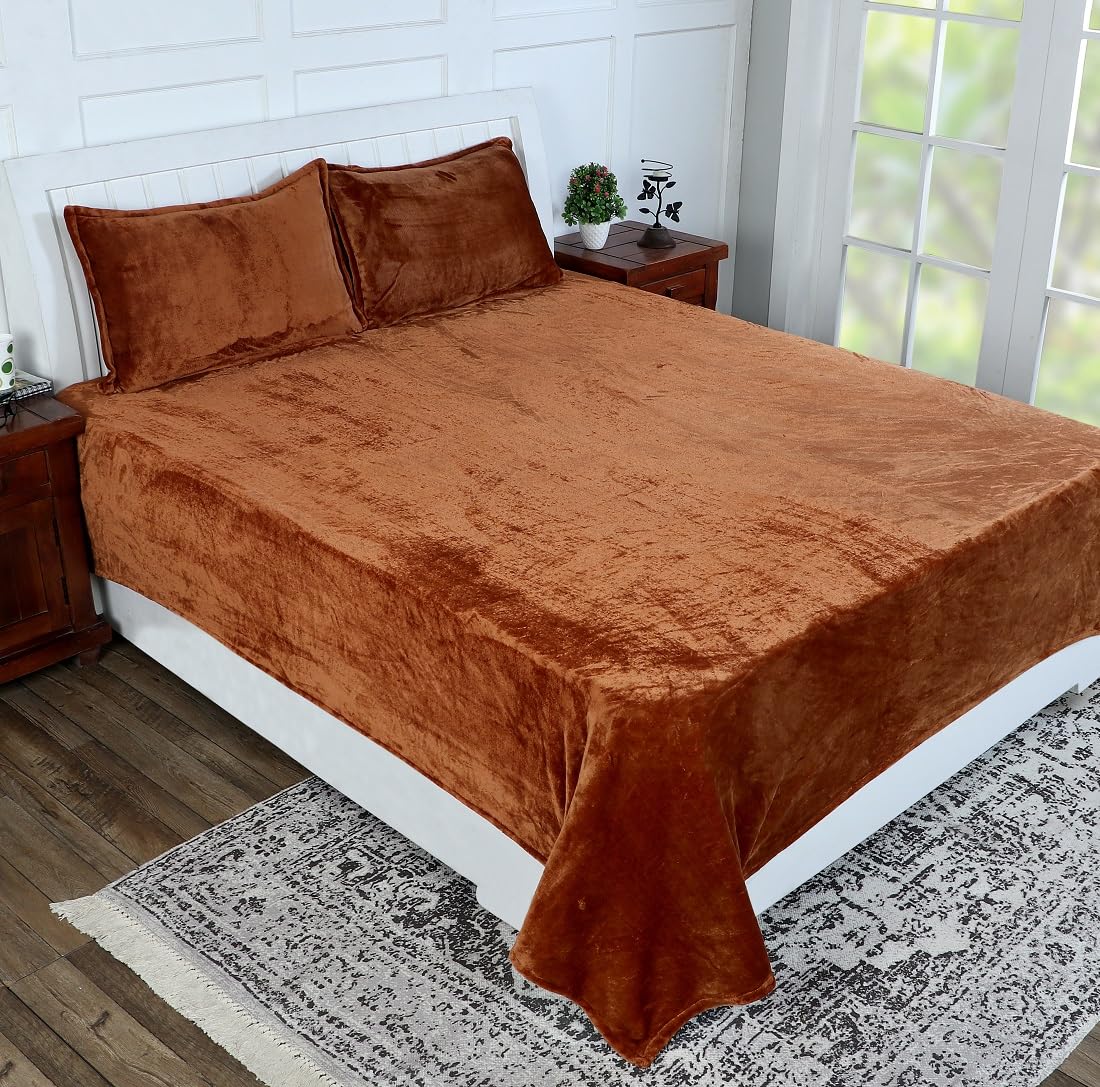 Winter Warm King Size Flat Double Bedsheet With 2 Pillow Cover (Mustard)