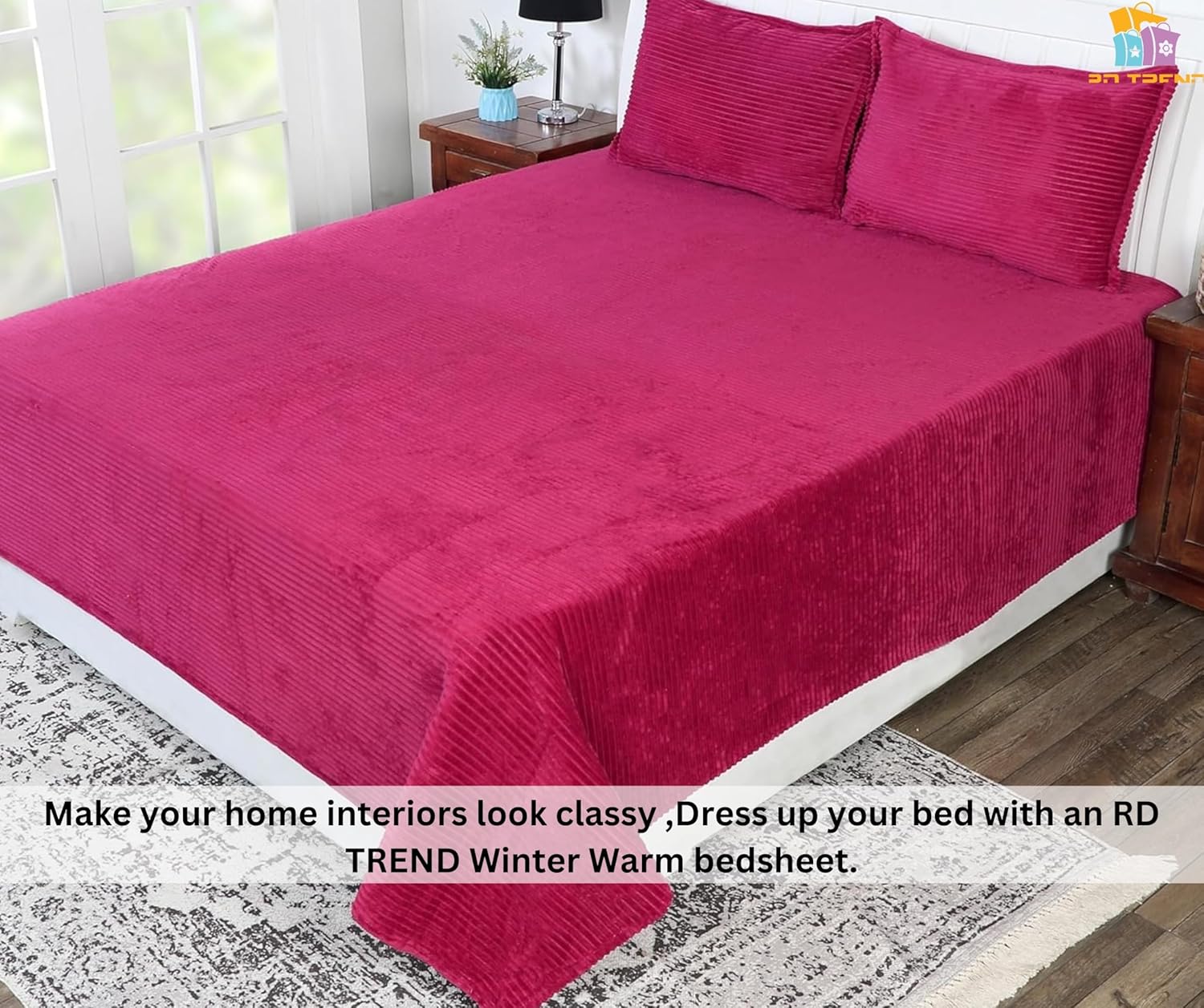 Winter Warm King Size Flat Double Bedsheet With 2 Pillow Cover (Magenta)