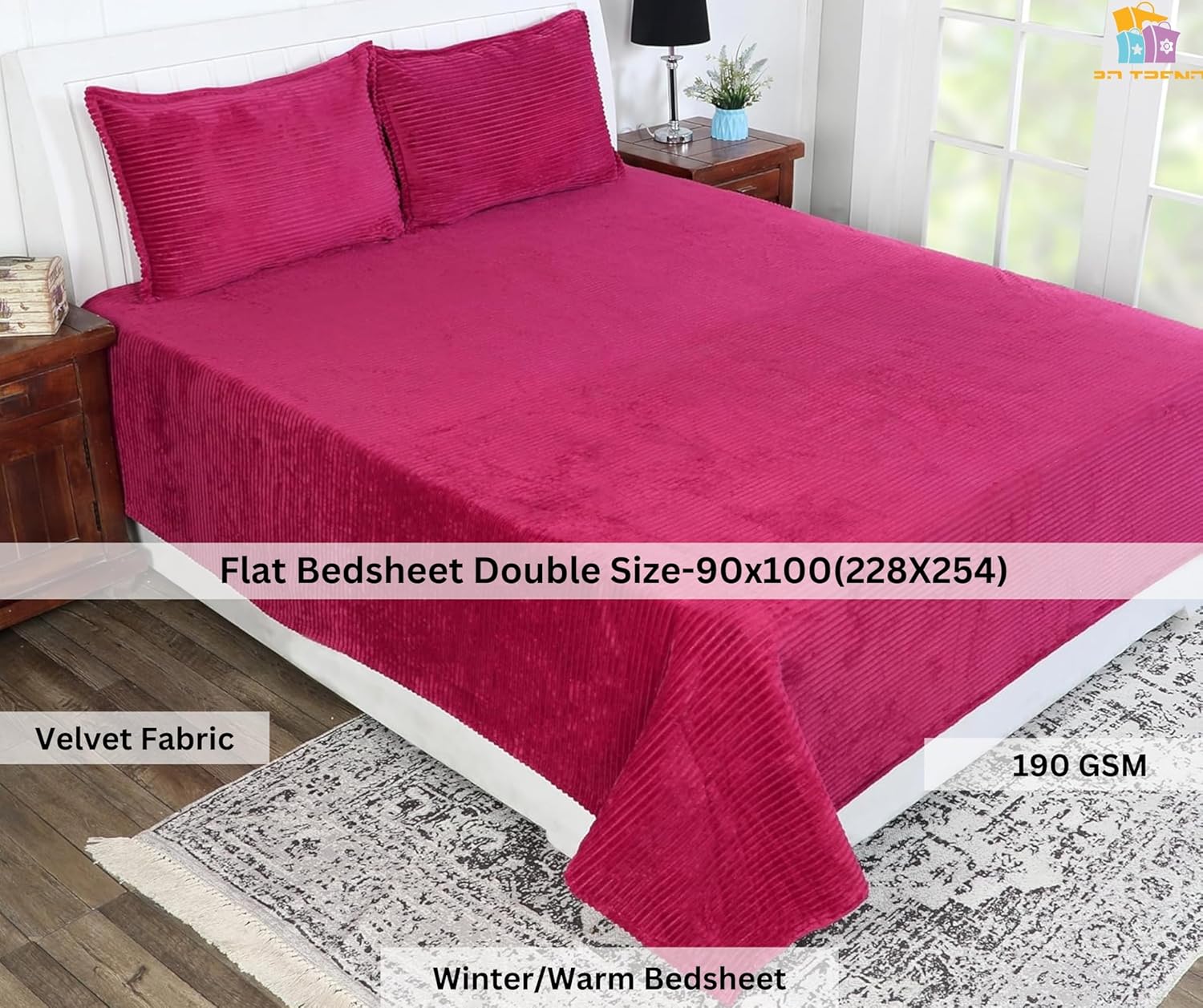 Winter Warm King Size Flat Double Bedsheet With 2 Pillow Cover (Magenta)