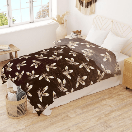 Winter Microfiber Flannel Reversible Double Bed Printed AC Comforter (Gold)