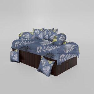 Glace Cotton Printed Diwan (Set of 8 Pieces)1 Single Bedsheet 5 Cushion Covers And 2 Bolster Cover