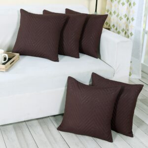 RD TREND UltraSonic Microfiber Cushion Covers,16 x 16 inches, Set of 5, 250 TC, Back Zipper (Coffee)