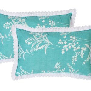 RD TREND Pillow Cover Glace Cotton 210 TC With Aesthetic Lace Pillow Cover Set of 2 Size-18/28 Inchs(45/70 CM),,Color- Aqua,Green Check