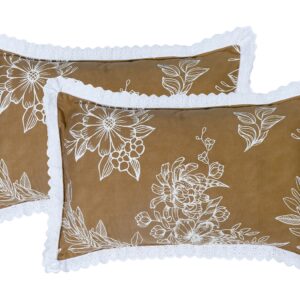 RD TREND Pillow Cover Glace Cotton 210 TC With Aesthetic Lace Pillow Cover Set of 2 Size-18/28 Inchs(45/70 CM),,Color- Mustard,Mouse