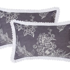 RD TREND Pillow Cover Glace Cotton 210 TC With Aesthetic Lace Pillow Cover Set of 2 Size-18/28 Inchs(45/70 CM),,Color- Grey,Silver Grey