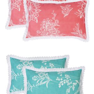 RD TREND Pillow Cover Glace Cotton 210 TC With Aesthetic Lace Pillow Cover Set of 2 Size-18/28 Inchs(45/70 CM),,Color- Peach,Aqua