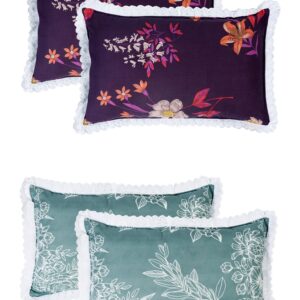 RD TREND Pillow Cover Glace Cotton 210 TC With Aesthetic Lace Pillow Cover Set of 2 Size-18/28 Inchs(45/70 CM),,Color- Purple,Green