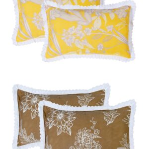 RD TREND Pillow Cover Glace Cotton 210 TC With Aesthetic Lace Pillow Cover Set of 2 Size-18/28 Inchs(45/70 CM),,Color- Yellow,Mustard