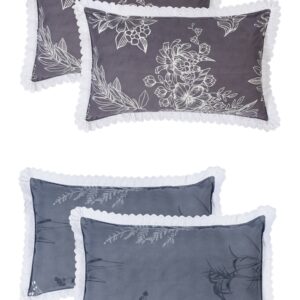 RD TREND Pillow Cover Glace Cotton 210 TC With Aesthetic Lace Pillow Cover Set of 2 Size-18/28 Inchs(45/70 CM),,Color- Grey,Silver Grey