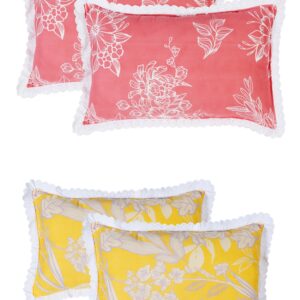 RD TREND Pillow Cover Glace Cotton 210 TC With Aesthetic Lace Pillow Cover Set of 2 Size-18/28 Inchs(45/70 CM),,Color- Peach,Yellow