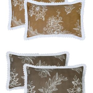 RD TREND Pillow Cover Glace Cotton 210 TC With Aesthetic Lace Pillow Cover Set of 2 Size-18/28 Inchs(45/70 CM),,Color- Mustard,Silver Grey