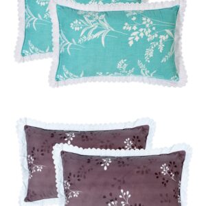 RD TREND Pillow Cover Glace Cotton 210 TC With Aesthetic Lace Pillow Cover Set of 2 Size-18/28 Inchs(45/70 CM),,Color- Aqua,Purple