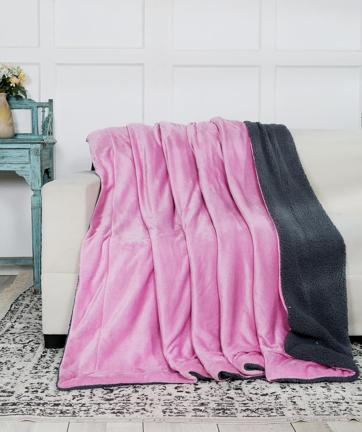 RD TREND Premium Double Bed/Mild Winter Sherpa Blanket Super Soft Flannel for Bed, Sofa, Couch, Camping and Travel (Plain) (Pink)
