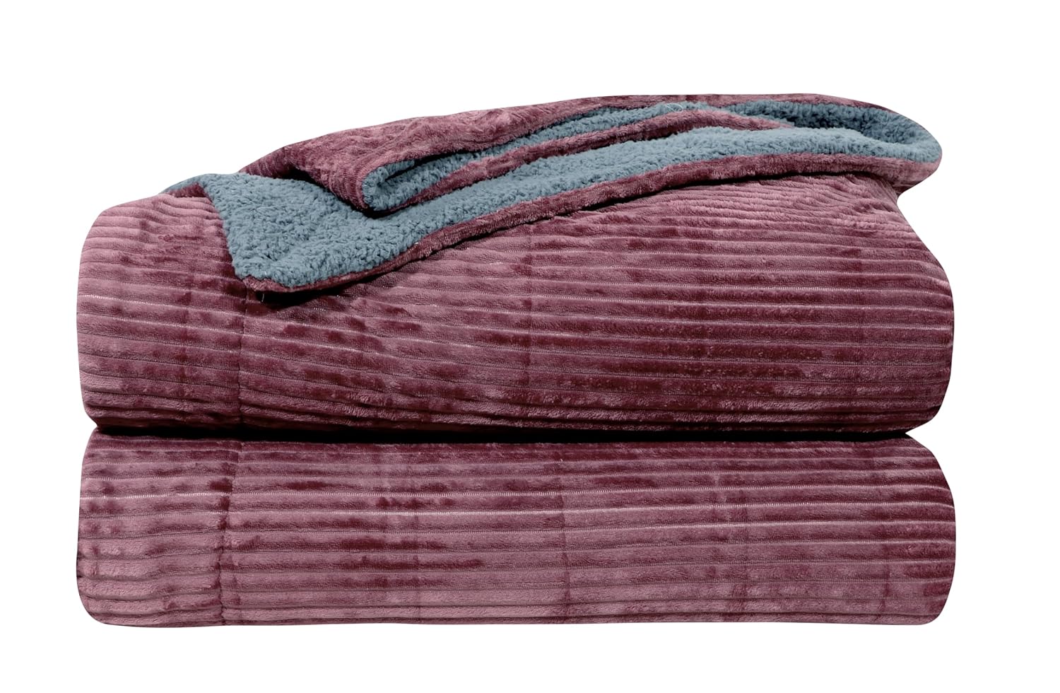 RD TREND Premium Blanket Double Bed/Mild Winter Sherpa Blanket Super Soft Stripe Flannel for Bed, Sofa, Couch, Camping and Travel (Wine)