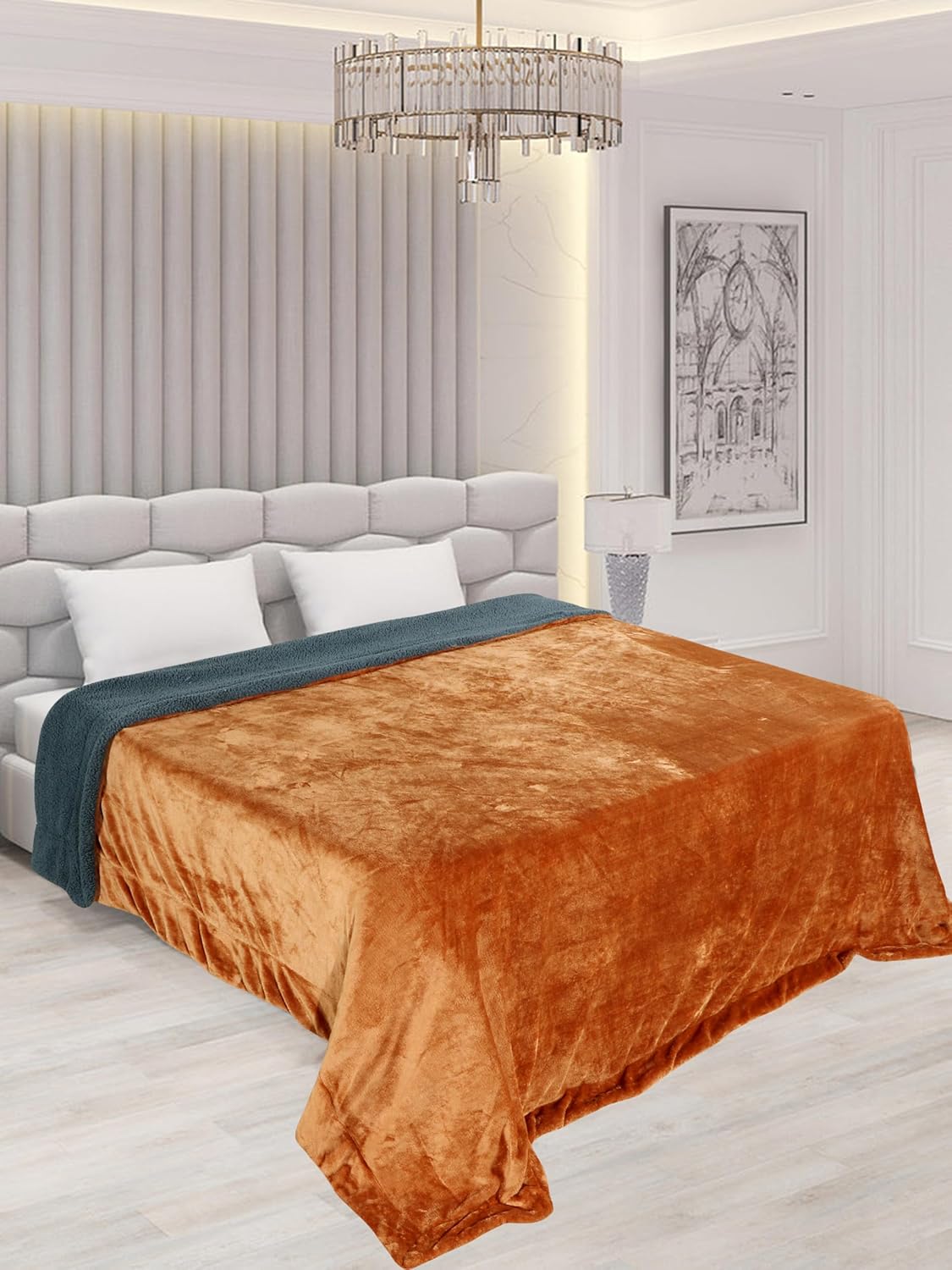 RD TREND Premium Double Bed/Mild Winter Sherpa Blanket Super Soft Flannel for Bed, Sofa, Couch, Camping and Travel (Plain) (Golden)