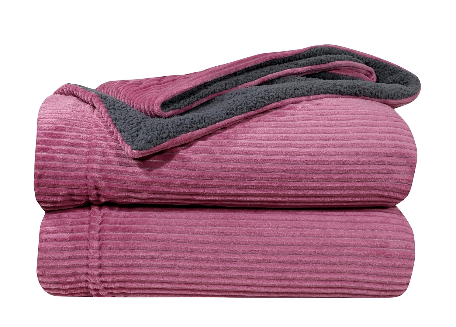 RD TREND Premium Blanket Double Bed/Mild Winter Sherpa Blanket Super Soft Stripe Flannel for Bed, Sofa, Couch, Camping and Travel (Pink)