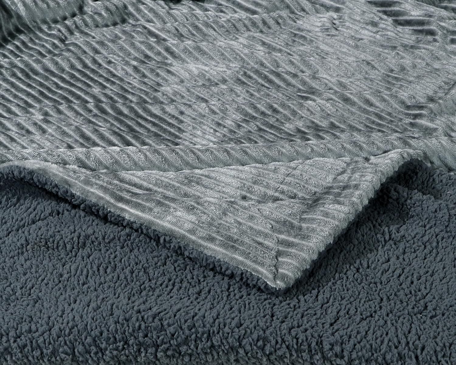 RD TREND Premium Blanket Single Bed/Mild Winter Sherpa Blanket Super Soft Stripe Flannel for Bed, Sofa, Couch, Camping and Travel (Grey)