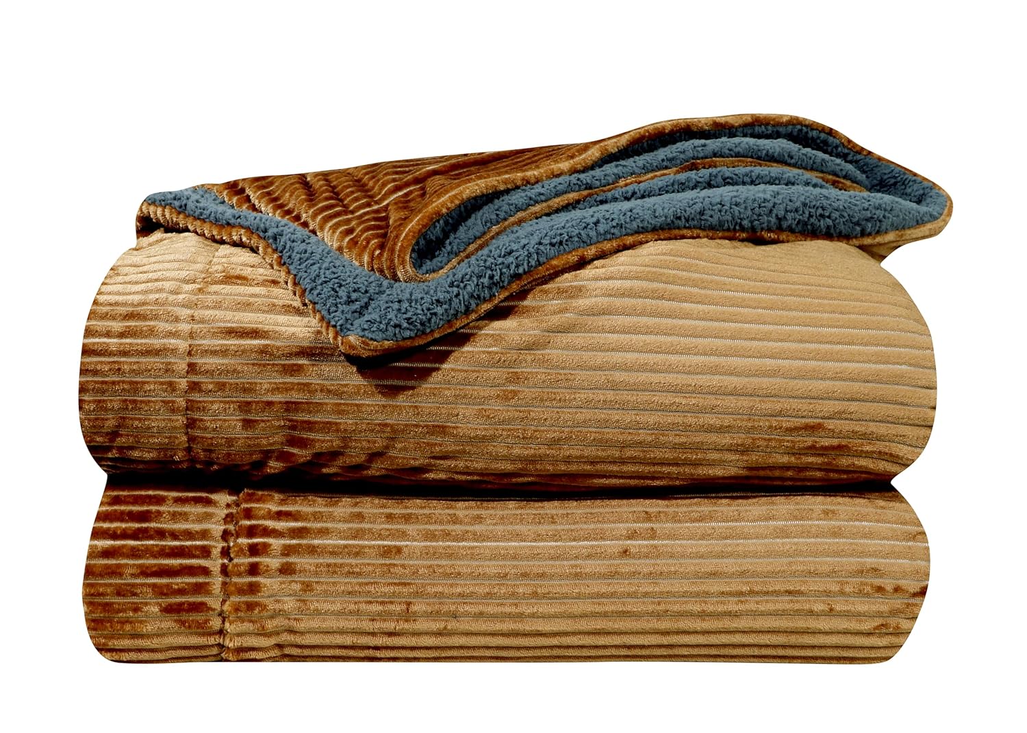 RD TREND Premium Blanket Double Bed/Mild Winter Sherpa Blanket Super Soft Stripe Flannel for Bed, Sofa, Couch, Camping and Travel (Mustard)