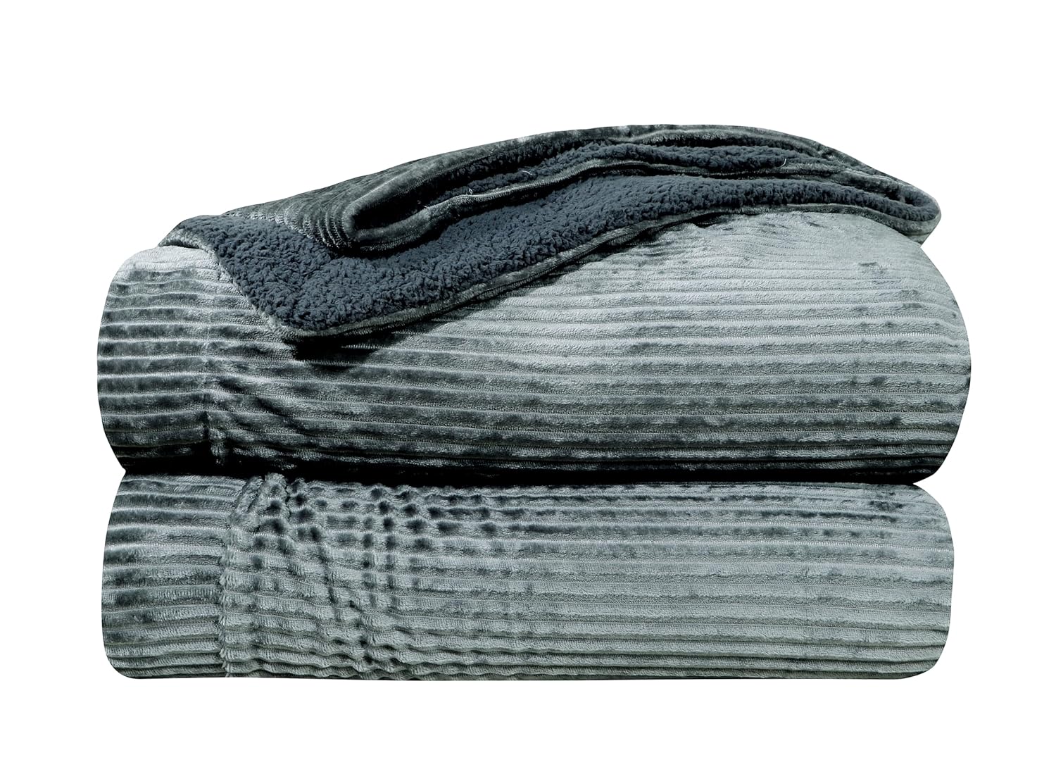 RD TREND Premium Blanket Single Bed/Mild Winter Sherpa Blanket Super Soft Stripe Flannel for Bed, Sofa, Couch, Camping and Travel (Grey)