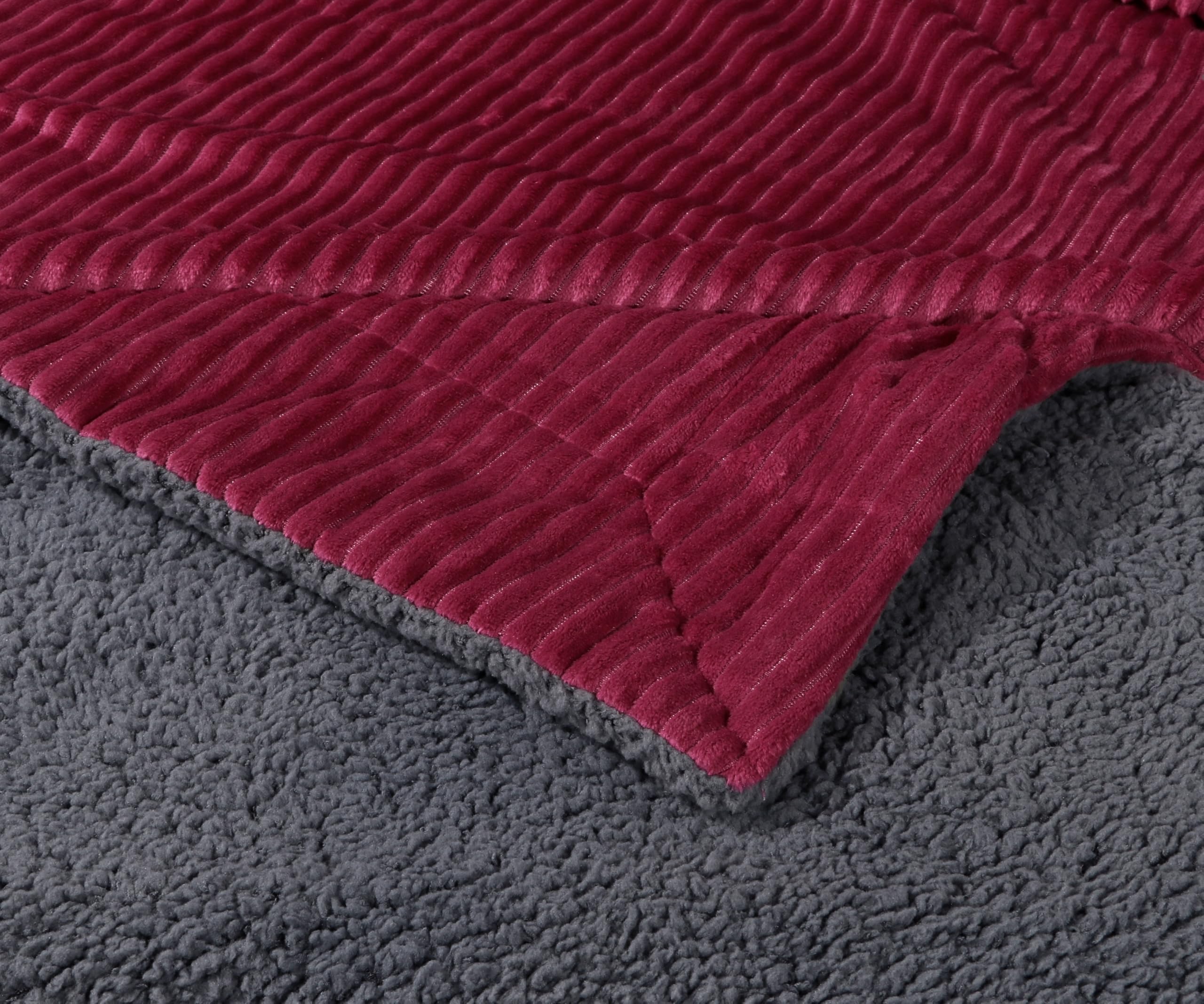 RD TREND Premium Blanket Double Bed/Mild Winter Sherpa Blanket Super Soft Stripe Flannel for Bed, Sofa, Couch, Camping and Travel (Maroon)