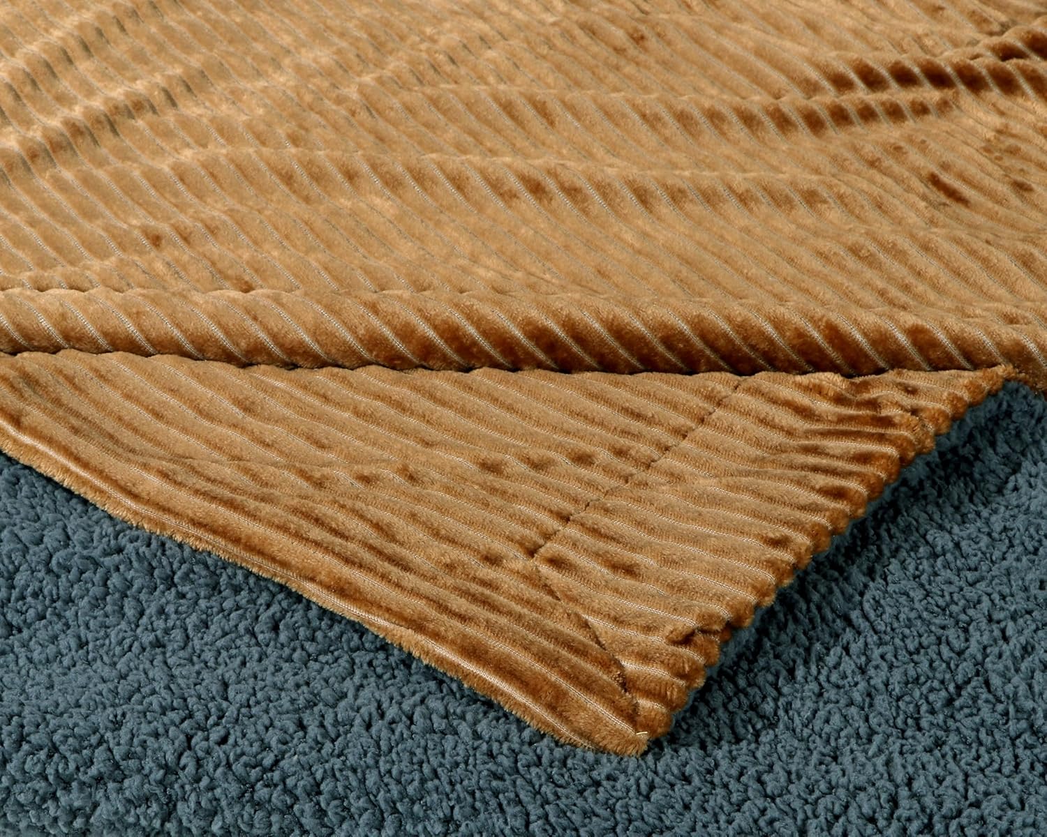 RD TREND Premium Blanket Single Bed/Mild Winter Sherpa Blanket Super Soft Stripe Flannel for Bed, Sofa, Couch, Camping and Travel (Mustard)