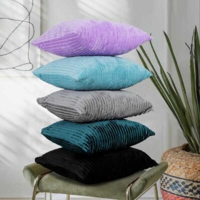 16 Inch x 16 Inch, Multicolor-1, Pack of 5, Cushion Cover Set of 5, Decorative Sofa Living Room Home Square Cushion Covers, Aesthetic Corduroy Striped Double Sided