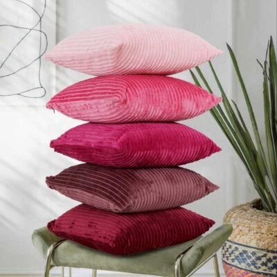 16 Inch x 16 Inch, Multicolor-2, Pack of 5, Cushion Cover Set of 5, Decorative Sofa Living Room Home Square Cushion Covers, Aesthetic Corduroy Striped Double Sided